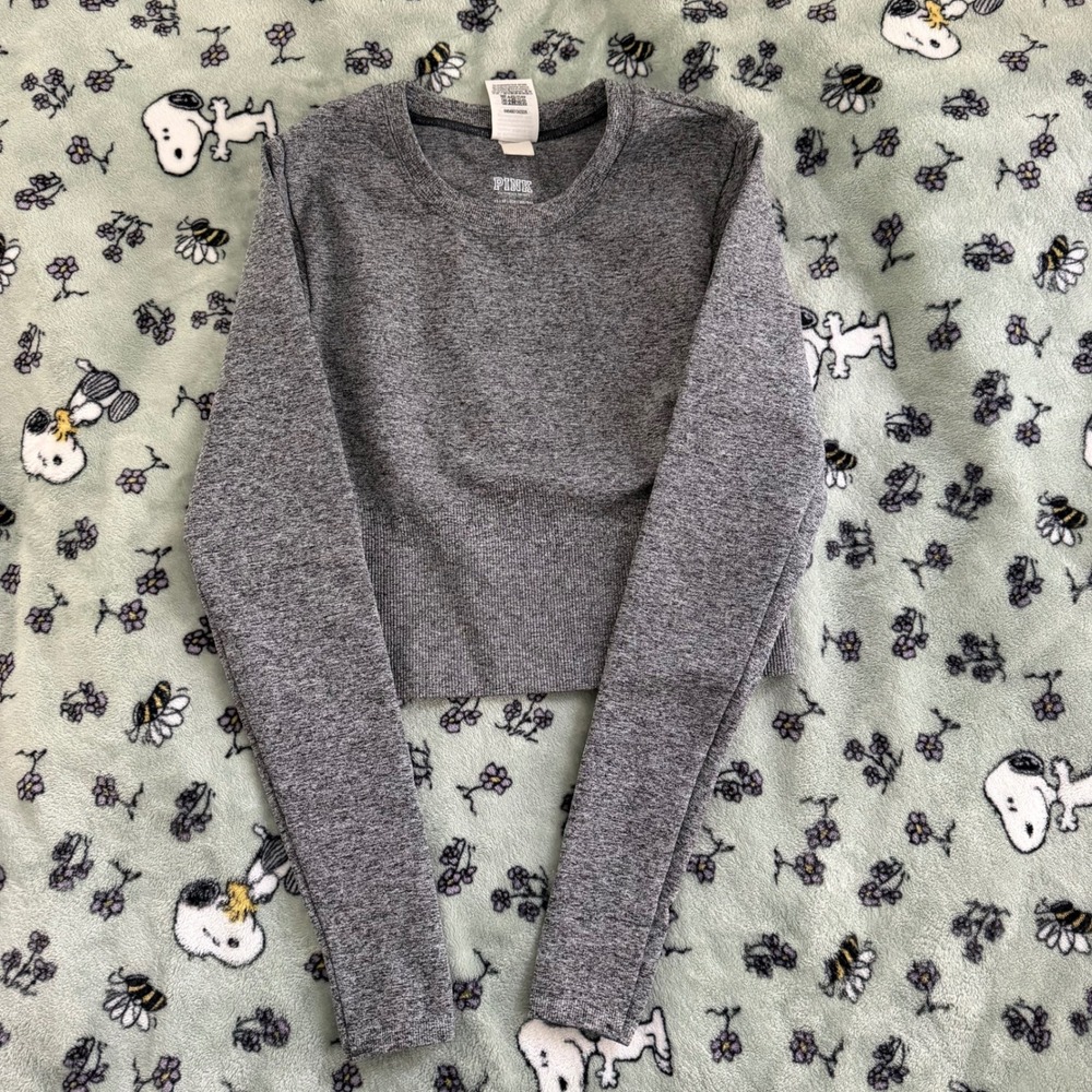 Victoria's Secret PINK Heather Gray Crop Workout Long Sleeve, Size XS